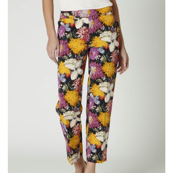Anthropologie Elevenses Cotton Floral Capri Cropped Pants Size 2 - Picture 2 of 6
